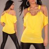 Sexy Shirt with Short Sleeves and Straps - Yellow