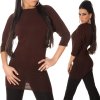 Long Sweater with 3/4 Sleeves - Brown - S/M