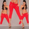 Harem Style Capri Pants with Pockets & Belt - Red