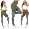 Dual Colour Sports Leggings - Khaki - Size S/M