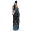 Blue & Black Patterned Strapless Long Dress - Size 6-8