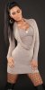 Knit Mini Dress/Jumper w. Waterfall Cut & Diamontes - Beige