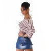 Striped Sheer Ladies Top/Shirt - Latte - Size S/M