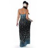 Blue & Black Patterned Strapless Long Dress - Size 6-8