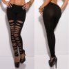 Black Leggings/Footless Tights with Leopard Print Cut-Outs - Size S/M