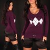 Diamond Pattern Sweater with V-Neck & Buckle - Purple - S/M