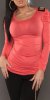 Long Sleeve Top with Spiky Studs on Shoulders - Coral