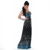 Blue & Black Patterned Strapless Long Dress - Size 6-8