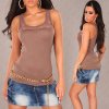 Singlet Tank Top with Lace Shoulders - Cappuccino