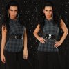 Sleeveless TurtleNeck Sweater with Belt - Grey/Turquoise