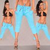 Harem Style Capri Pants with Pockets & Belt - Turquoise