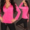 Silky Ladies Shirt with V-Neck & Ruching - Fuschia - Size L