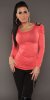 Long Sleeve Top with Spiky Studs on Shoulders - Coral